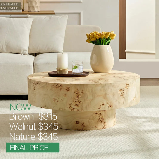 31.49''Mid Century Modern Round Wood Coffee Table with Burl Wood Veneer
