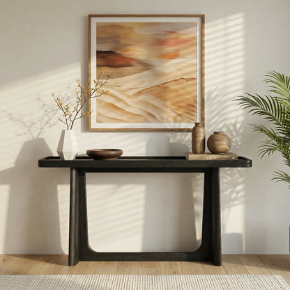 Farmhouse Console Table – Tray Top, Solid Wood Frame, Black