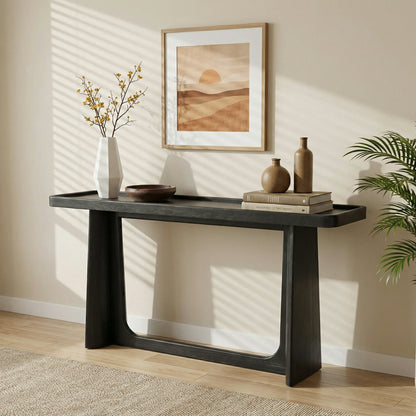Farmhouse Console Table – Tray Top, Solid Wood Frame, Black