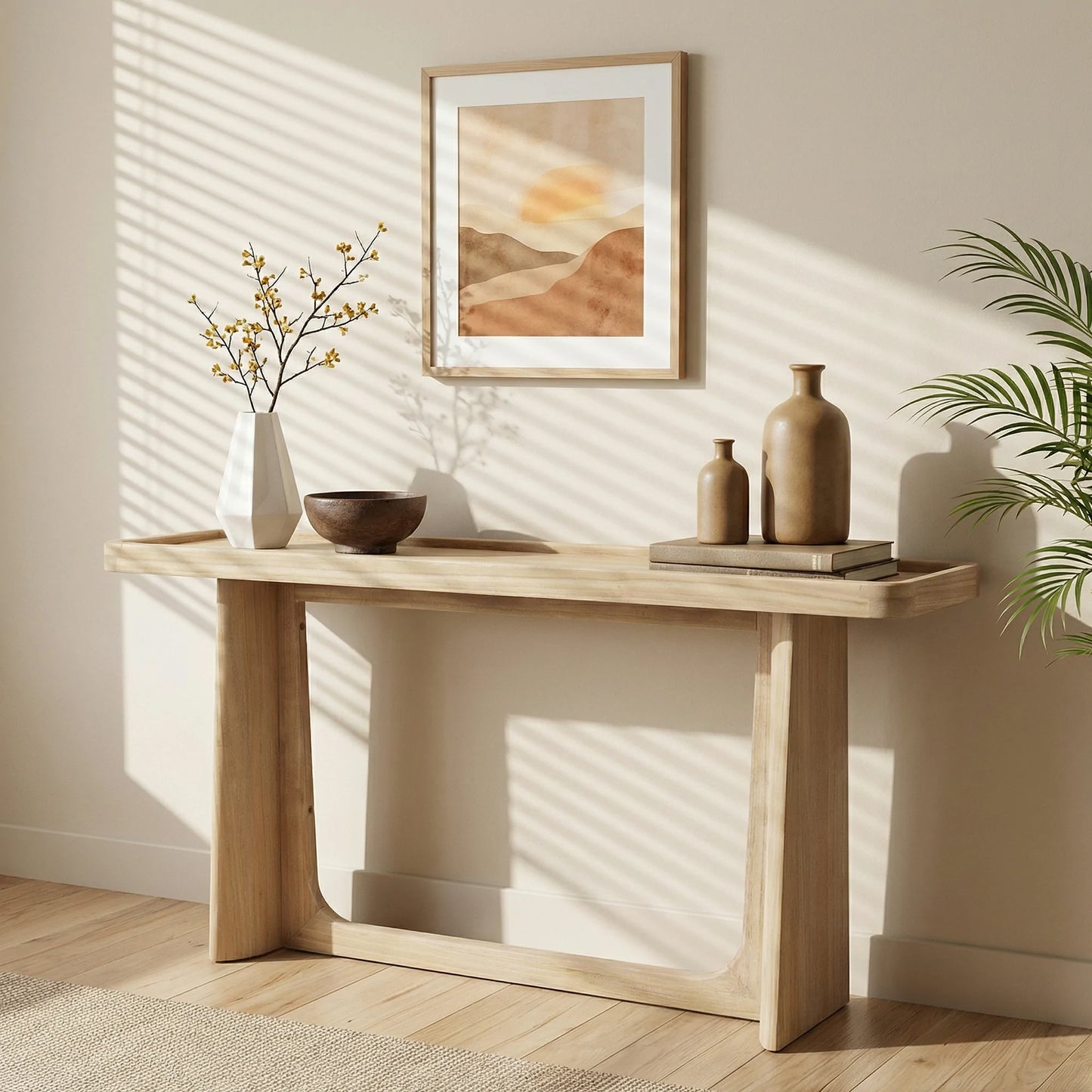 Farmhouse Console Table – Tray Top, Solid Wood Frame, Black
