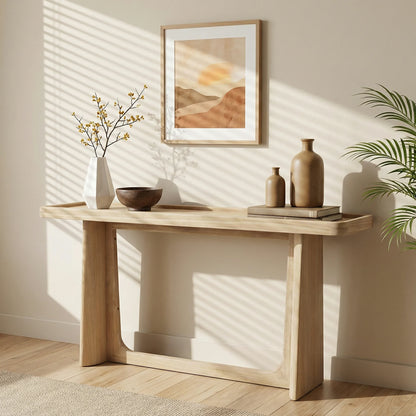 Farmhouse Console Table – Tray Top, Solid Wood Frame, Black