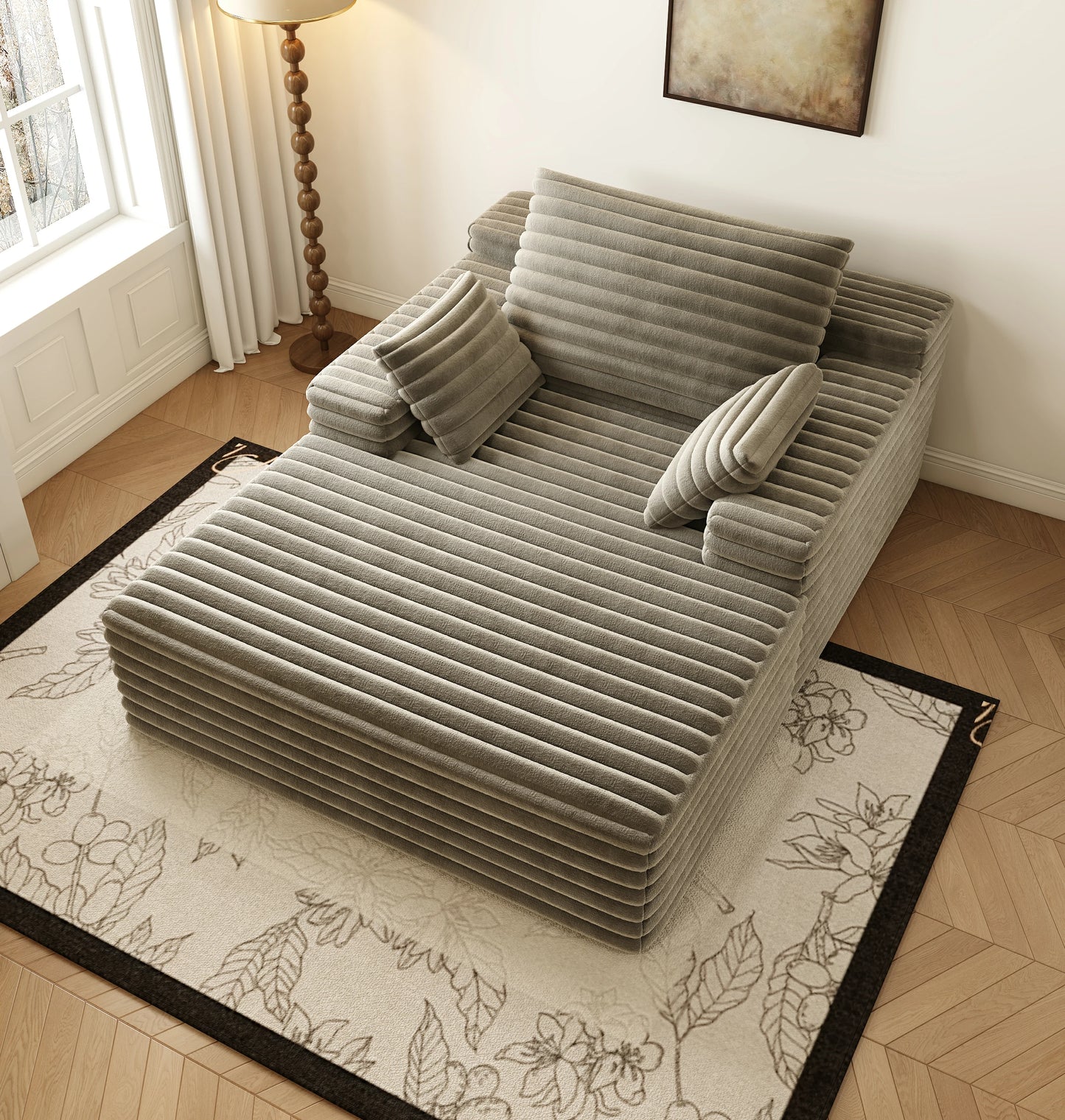 63"x47" Modern Sofa Bed Lounger – No Assembly, Black Corduroy