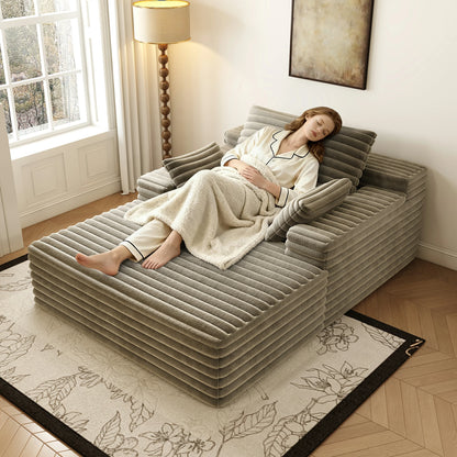 63"x47" Modern Sofa Bed Lounger – No Assembly, Black Corduroy