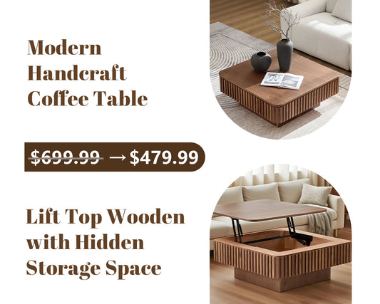 35.43 Inch Modern Handcraft Drum Coffee Table Lift Top Wooden with Hidden Storage Space