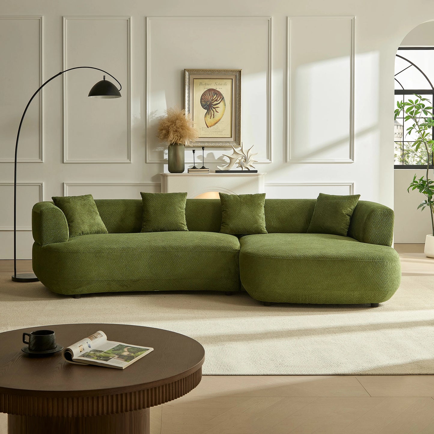 110" Modular Curved Sectional Sofa - Left/Right - 4-Seat with Pillows Green