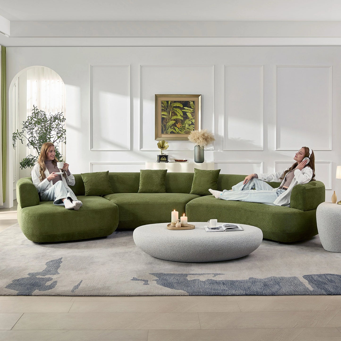 177" Modular Curved Sectional Sofa – 6-Seat with Pillows, Comfy Upholstery