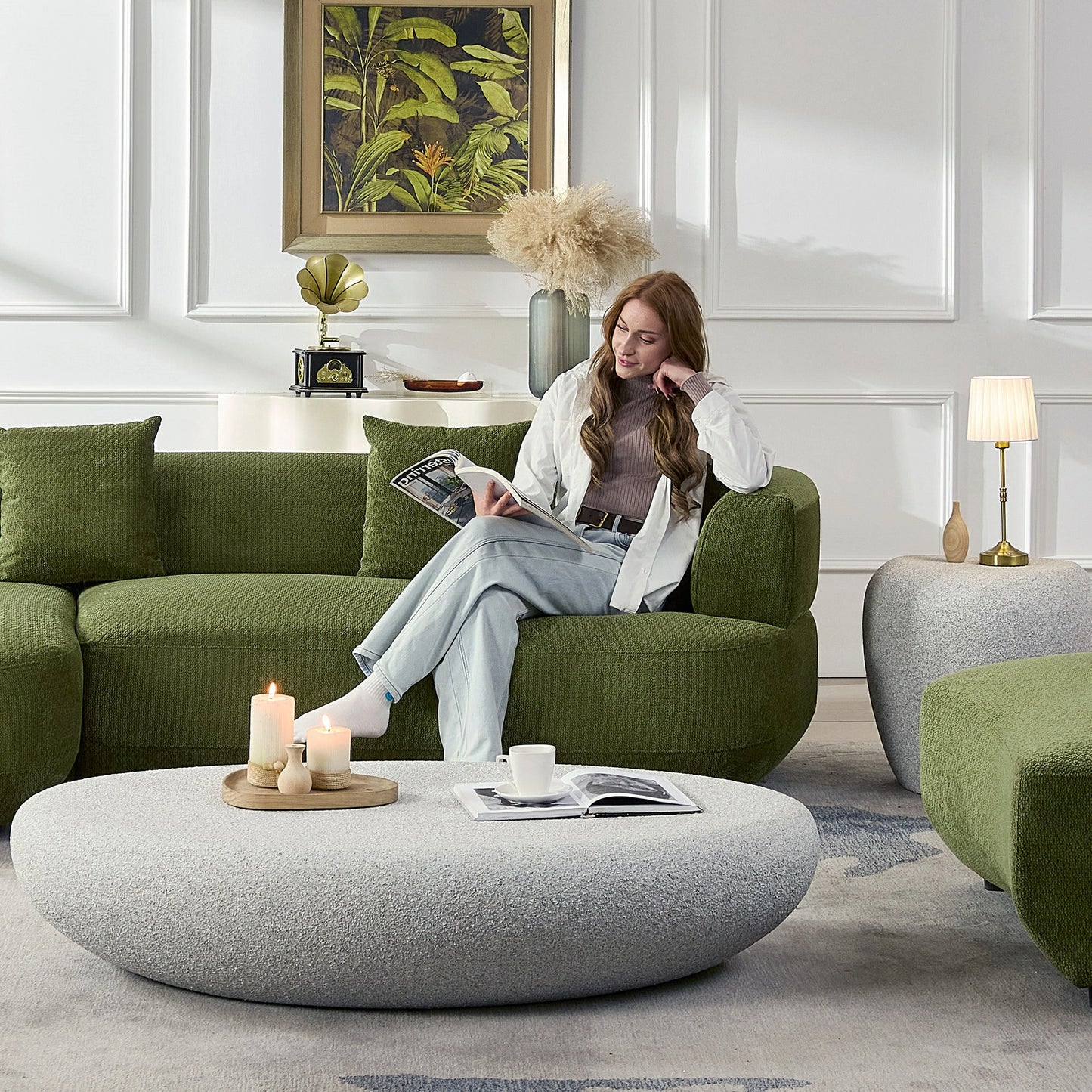 110" Modular Curved Sectional Sofa - Left/Right - 4-Seat with Pillows Green