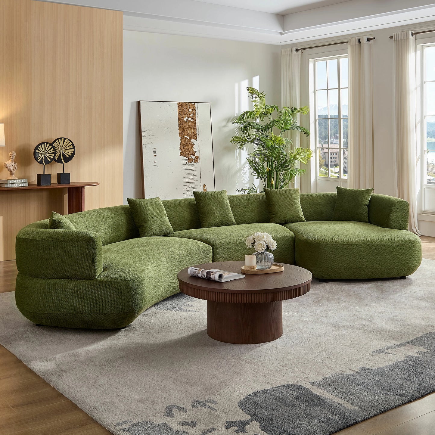 177" Modular Curved Sectional Sofa – 6-Seat with Pillows, Comfy Upholstery