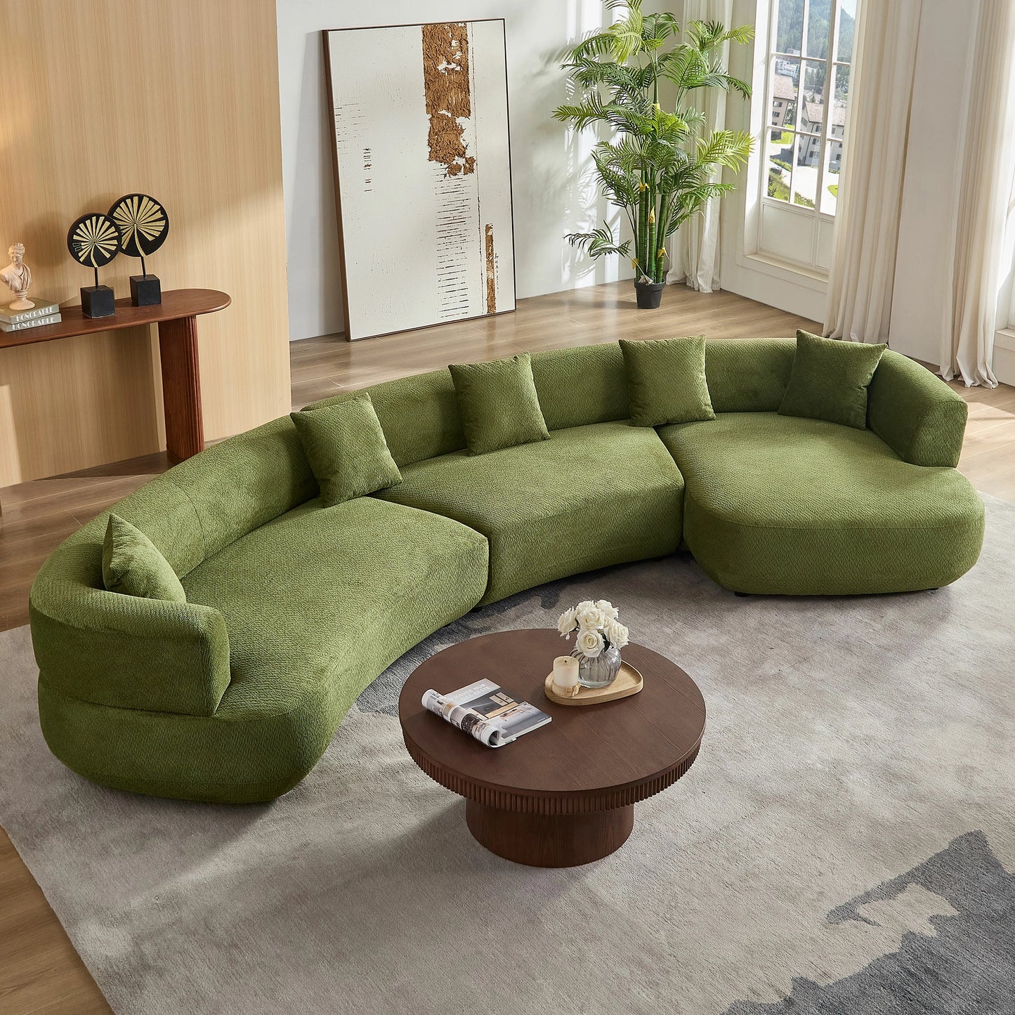 177" Modular Curved Sectional Sofa – 6-Seat with Pillows, Comfy Upholstery