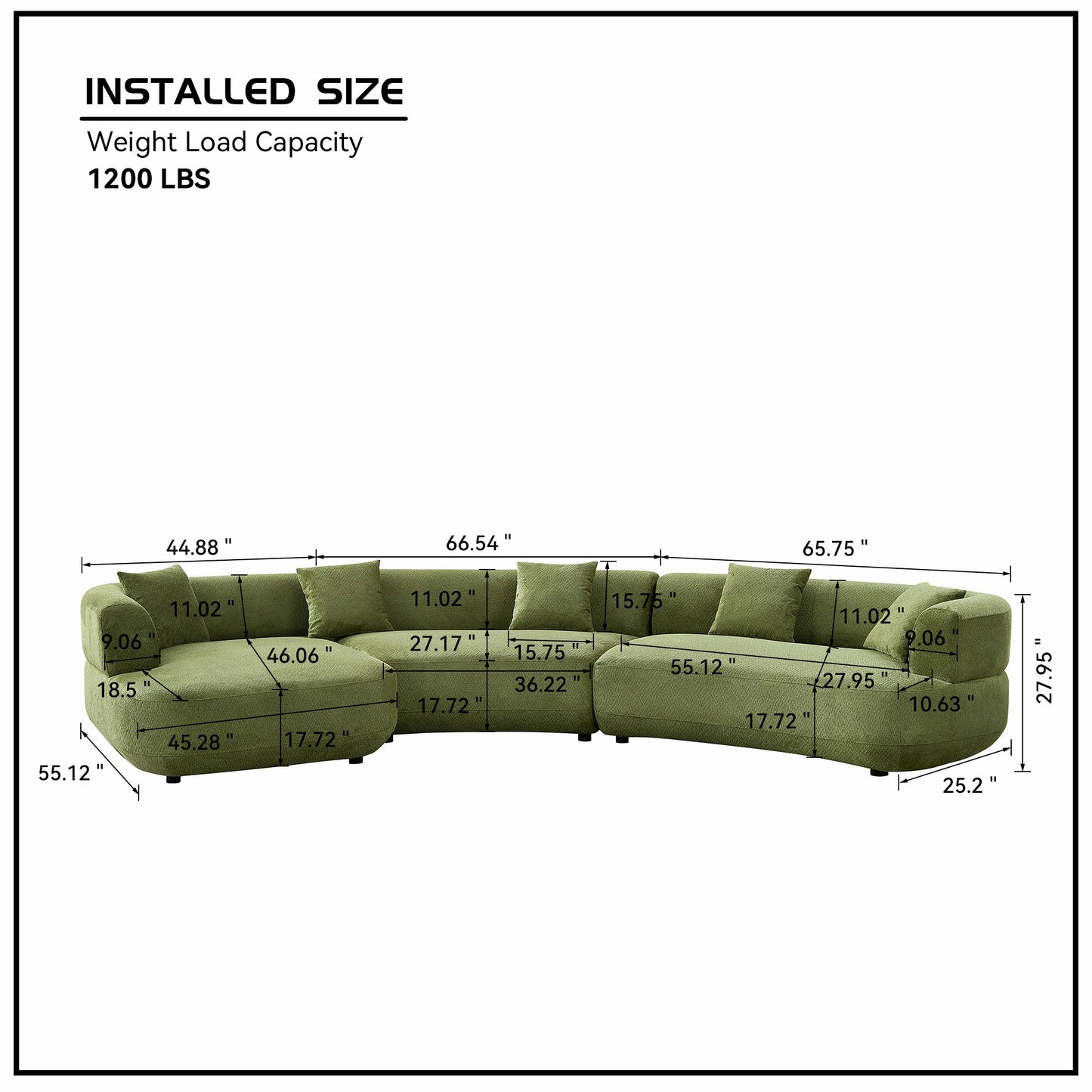 177" Modular Curved Sectional Sofa – 6-Seat with Pillows, Comfy Upholstery