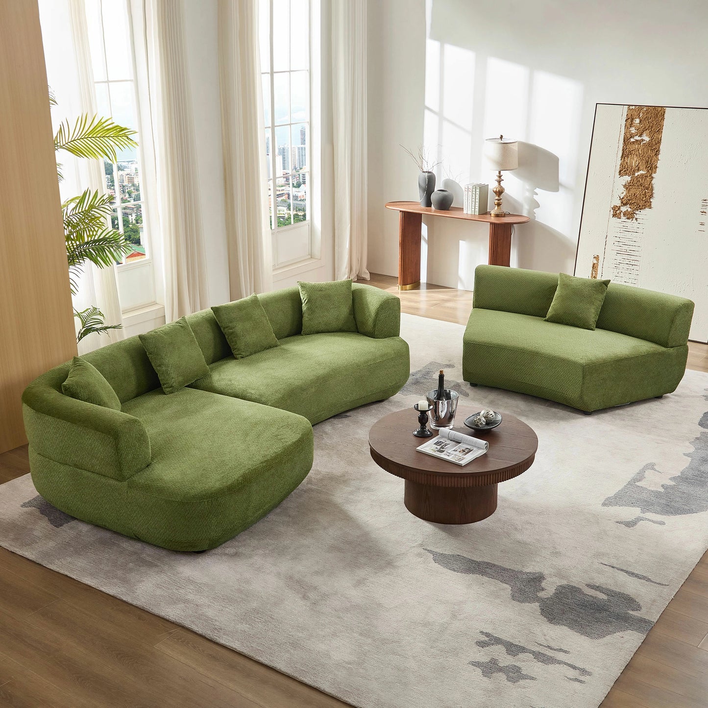 177" Modular Curved Sectional Sofa – 6-Seat with Pillows, Comfy Upholstery