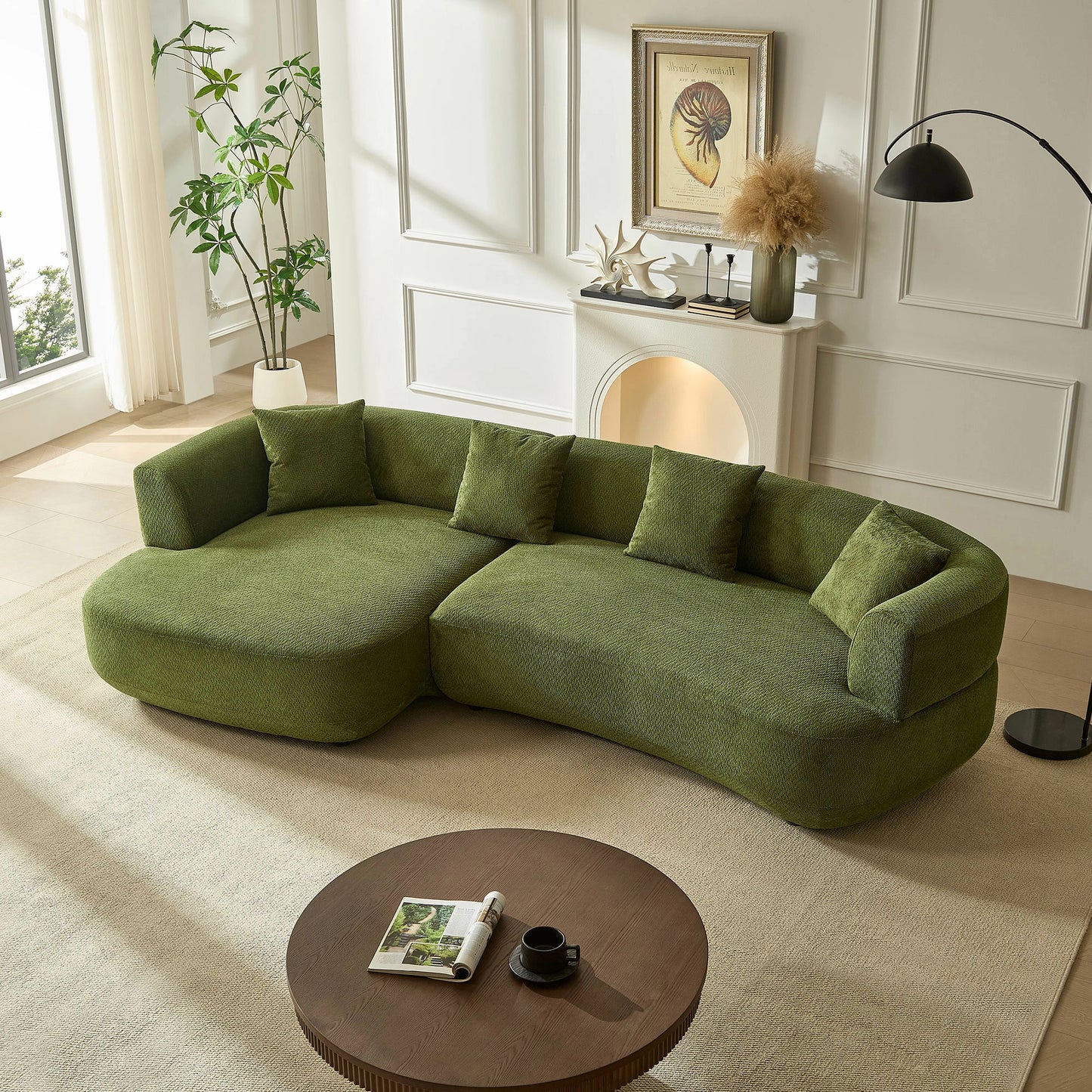 110" Modular Curved Sectional Sofa - Left/Right - 4-Seat with Pillows Green