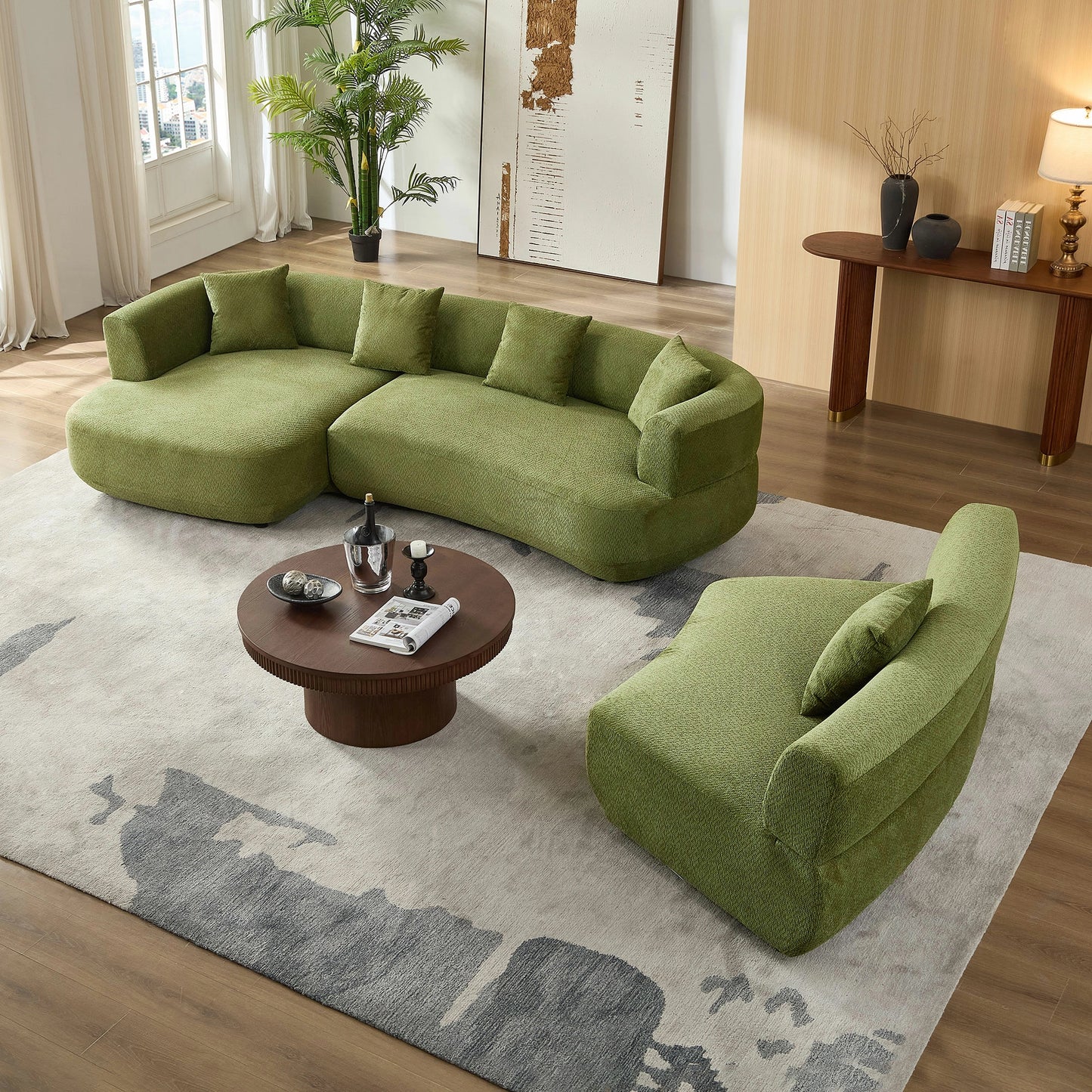 177" Modular Curved Sectional Sofa – 6-Seat with Pillows, Comfy Upholstery