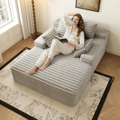 63"x47" Modern Sofa Bed Lounger – No Assembly, Black Corduroy