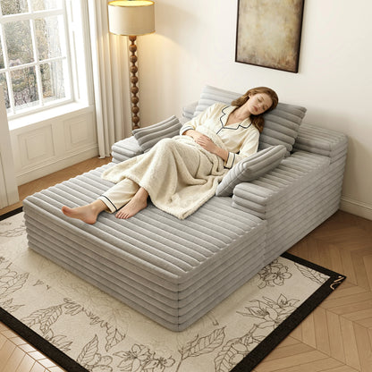 63"x47" Modern Sofa Bed Lounger – No Assembly, Black Corduroy