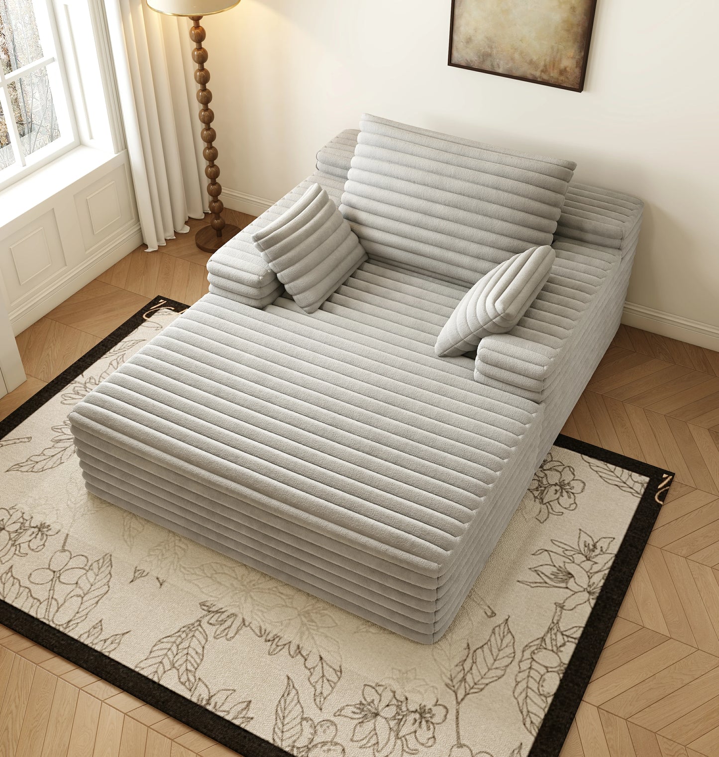 63"x47" Modern Sofa Bed Lounger – No Assembly, Black Corduroy