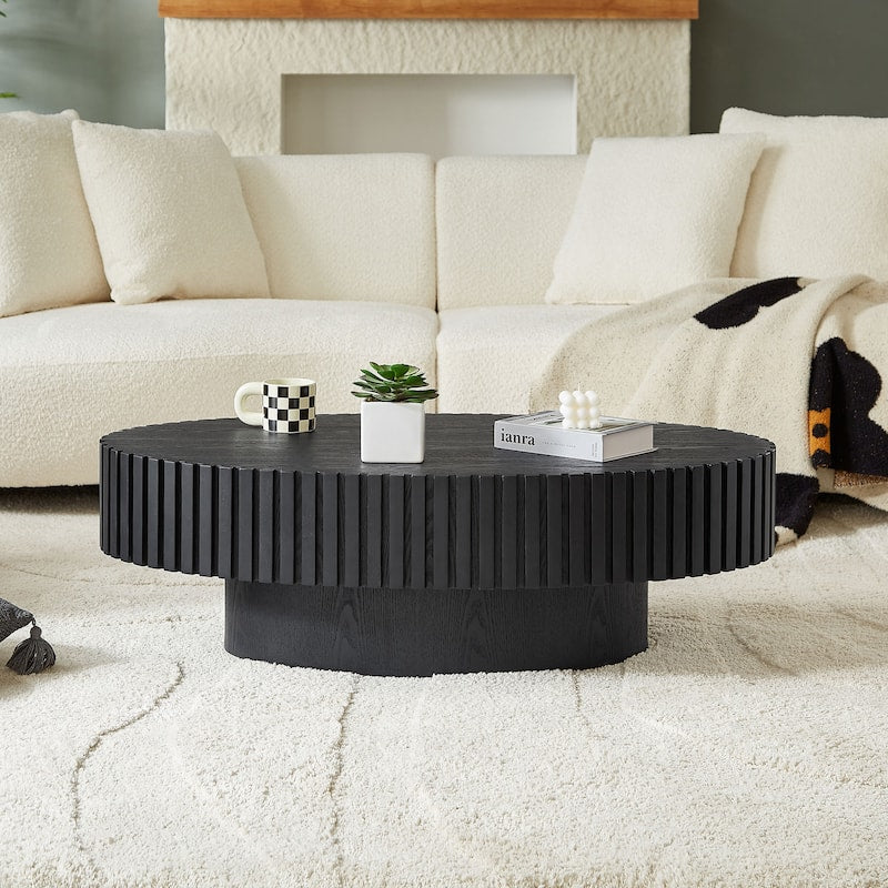 Modern Handcrafted 43.7" Oval Drum Coffee Table
