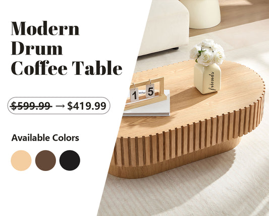 43.7Inch Modern Handcraft Drum Coffee Table Oval Coffee Table