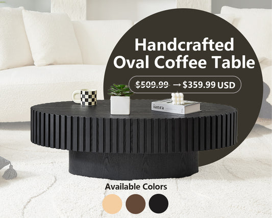 Modern Handcrafted 43.7" Oval Drum Coffee Table