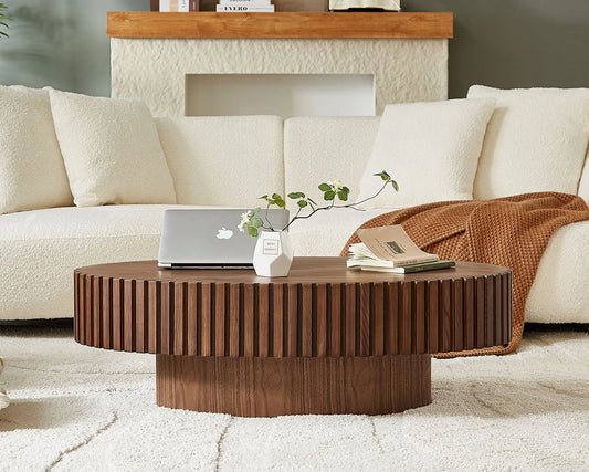 Modern Handcrafted 43.7" Oval Drum Coffee Table
