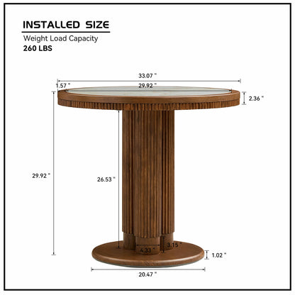 33.07" Round Bistro Table – Sintered Stone Top, Solid Wood Frame, Mid-Century