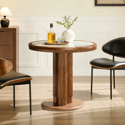 33.07" Round Bistro Table – Sintered Stone Top, Solid Wood Frame, Mid-Century