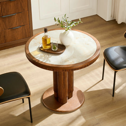 33.07" Round Bistro Table – Sintered Stone Top, Solid Wood Frame, Mid-Century