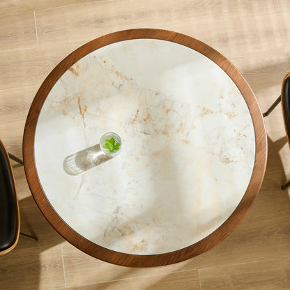 33.07" Round Bistro Table – Sintered Stone Top, Solid Wood Frame, Mid-Century