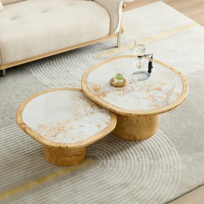 Irregular 2-Piece Coffee Table Set – Burl Veneer & Sintered Stone Top