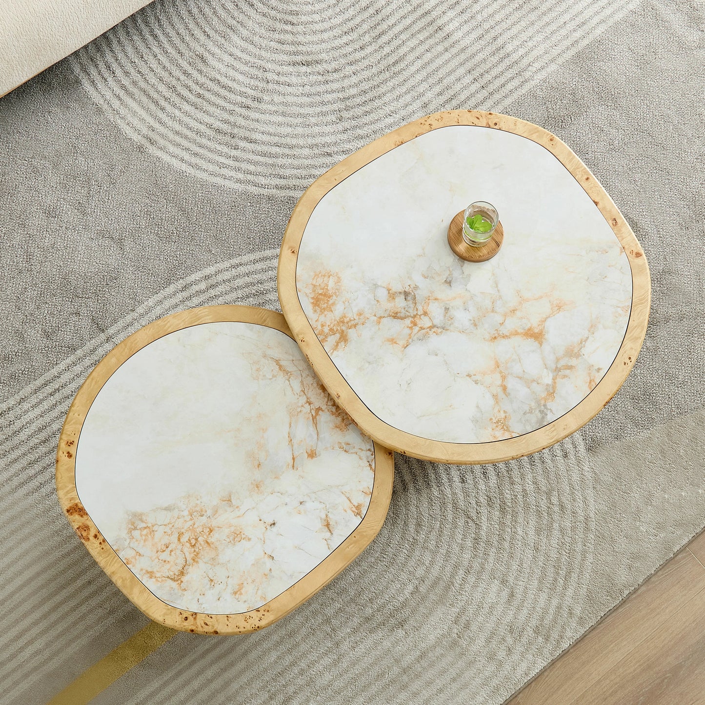 Irregular 2-Piece Coffee Table Set – Burl Veneer & Sintered Stone Top