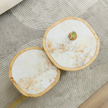 Irregular 2-Piece Coffee Table Set – Burl Veneer & Sintered Stone Top