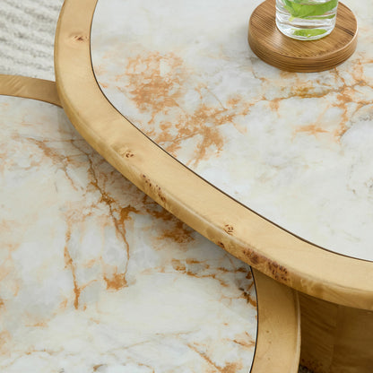 Irregular 2-Piece Coffee Table Set – Burl Veneer & Sintered Stone Top