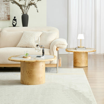 Irregular 2-Piece Coffee Table Set – Burl Veneer & Sintered Stone Top