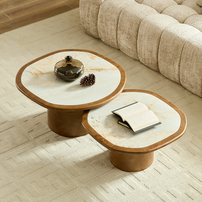 Irregular 2-Piece Coffee Table Set – Burl Veneer & Sintered Stone Top