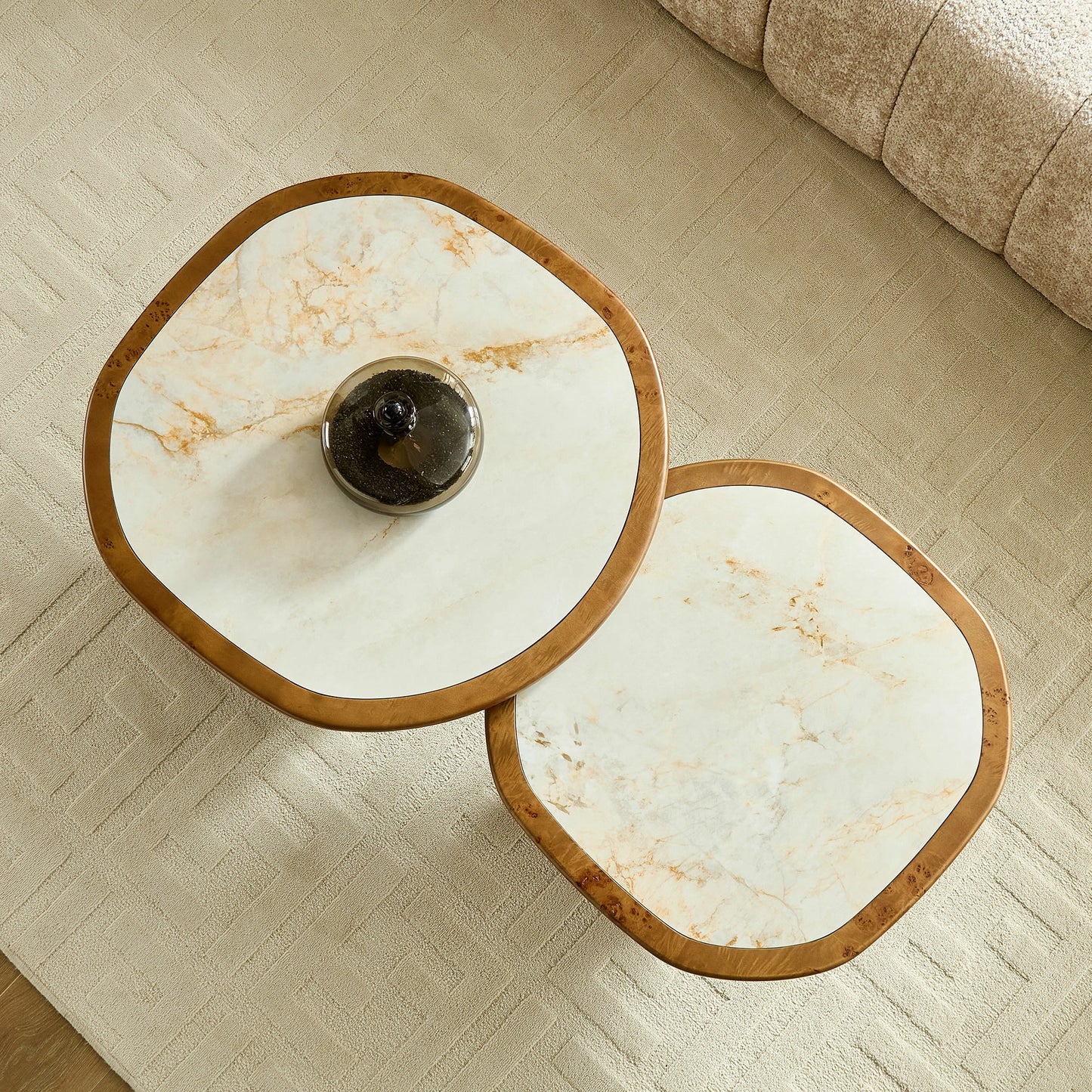Irregular 2-Piece Coffee Table Set – Burl Veneer & Sintered Stone Top