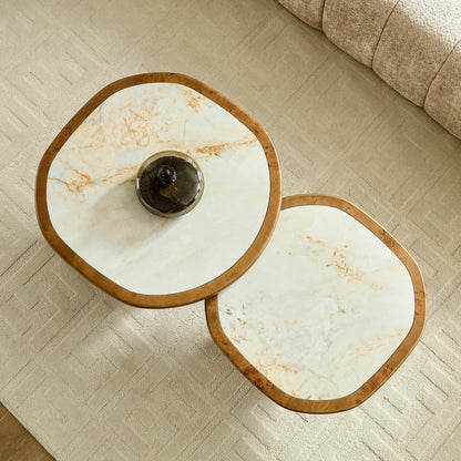 Irregular 2-Piece Coffee Table Set – Burl Veneer & Sintered Stone Top