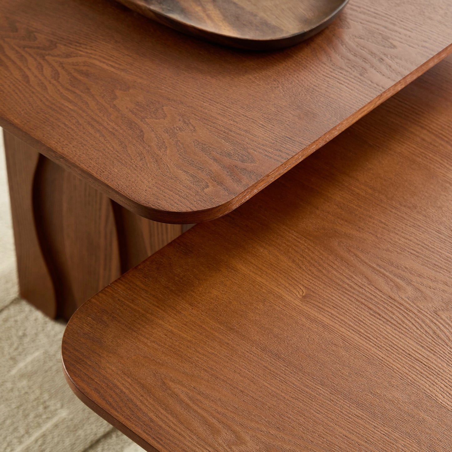 Nesting Square Coffee Table Set – Wavy Fluted Base, Mid-Century 2PCS