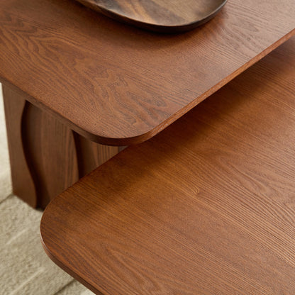 Nesting Square Coffee Table Set – Wavy Fluted Base, Mid-Century 2PCS