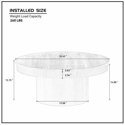 35.43" Round Coffee Table with Ribbed Wave Trim & Walnut Veneer