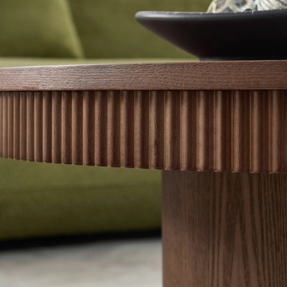 35.43" Round Coffee Table with Ribbed Wave Trim & Walnut Veneer