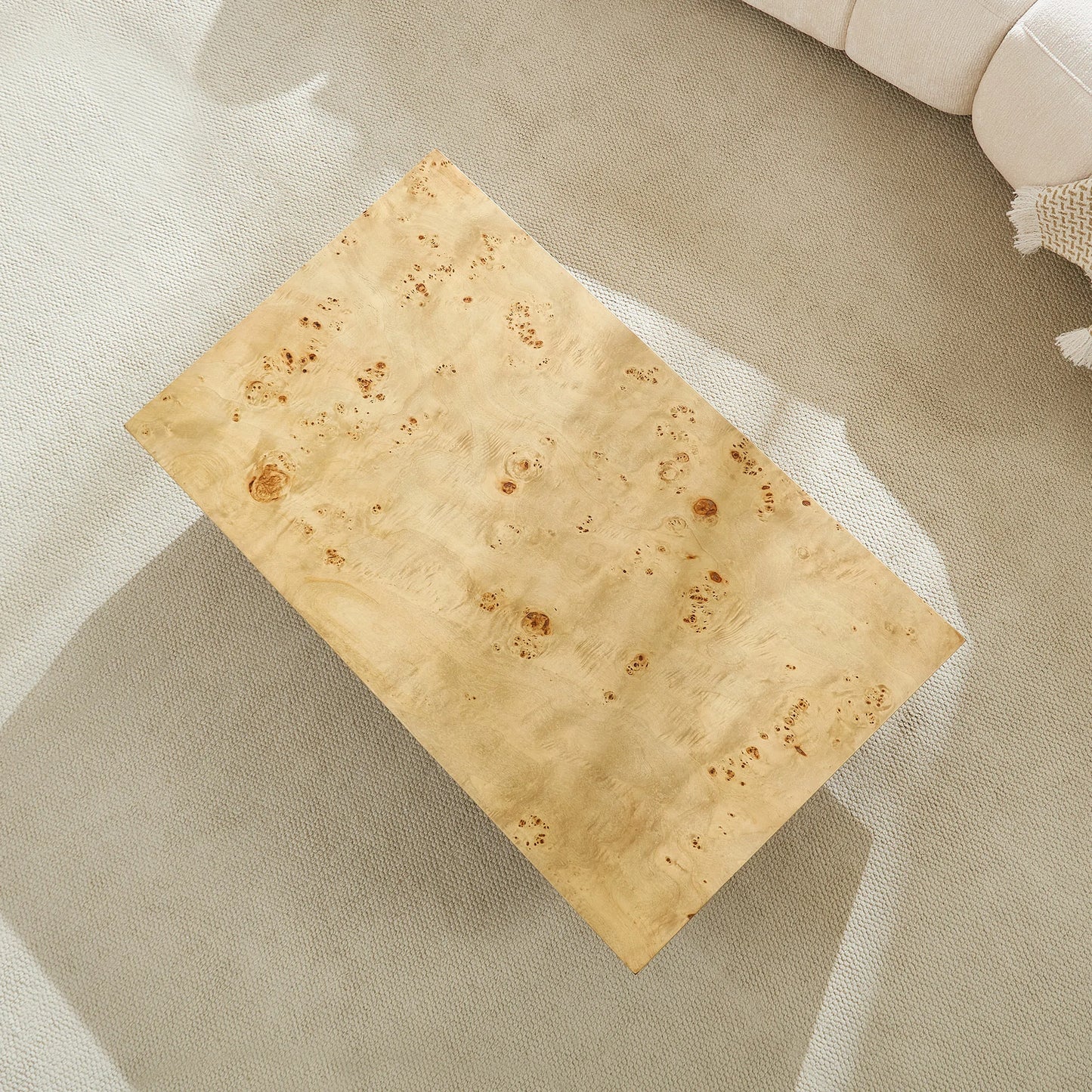 Burl Wood Veneer Coffee Table with MDF Pedestal - Mid-Century Modern