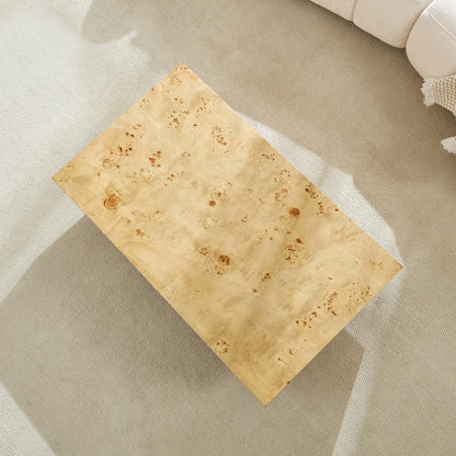 Burl Wood Veneer Coffee Table with MDF Pedestal - Mid-Century Modern