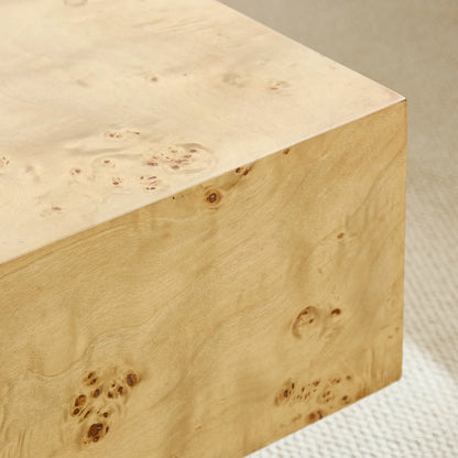 Burl Wood Veneer Coffee Table with MDF Pedestal - Mid-Century Modern