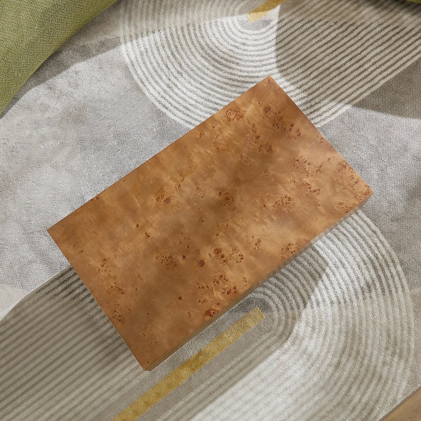 Burl Wood Veneer Coffee Table with MDF Pedestal - Mid-Century Modern