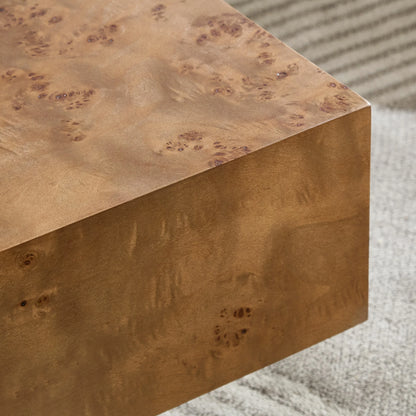 Burl Wood Veneer Coffee Table with MDF Pedestal - Mid-Century Modern