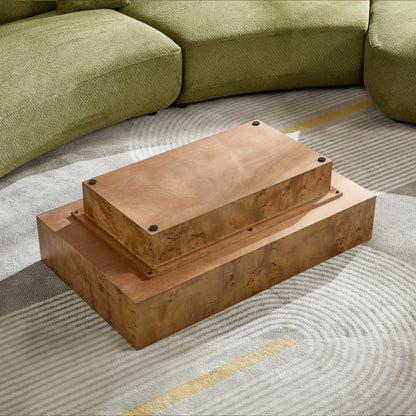 Burl Wood Veneer Coffee Table with MDF Pedestal - Mid-Century Modern