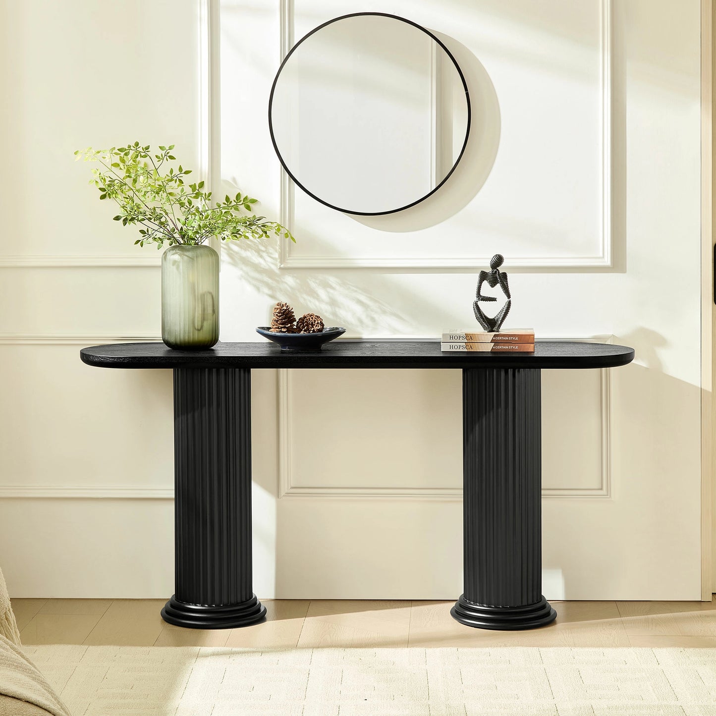 62.99" Modern Console Table – Roman Legs, Wood Veneer, MDF Entryway