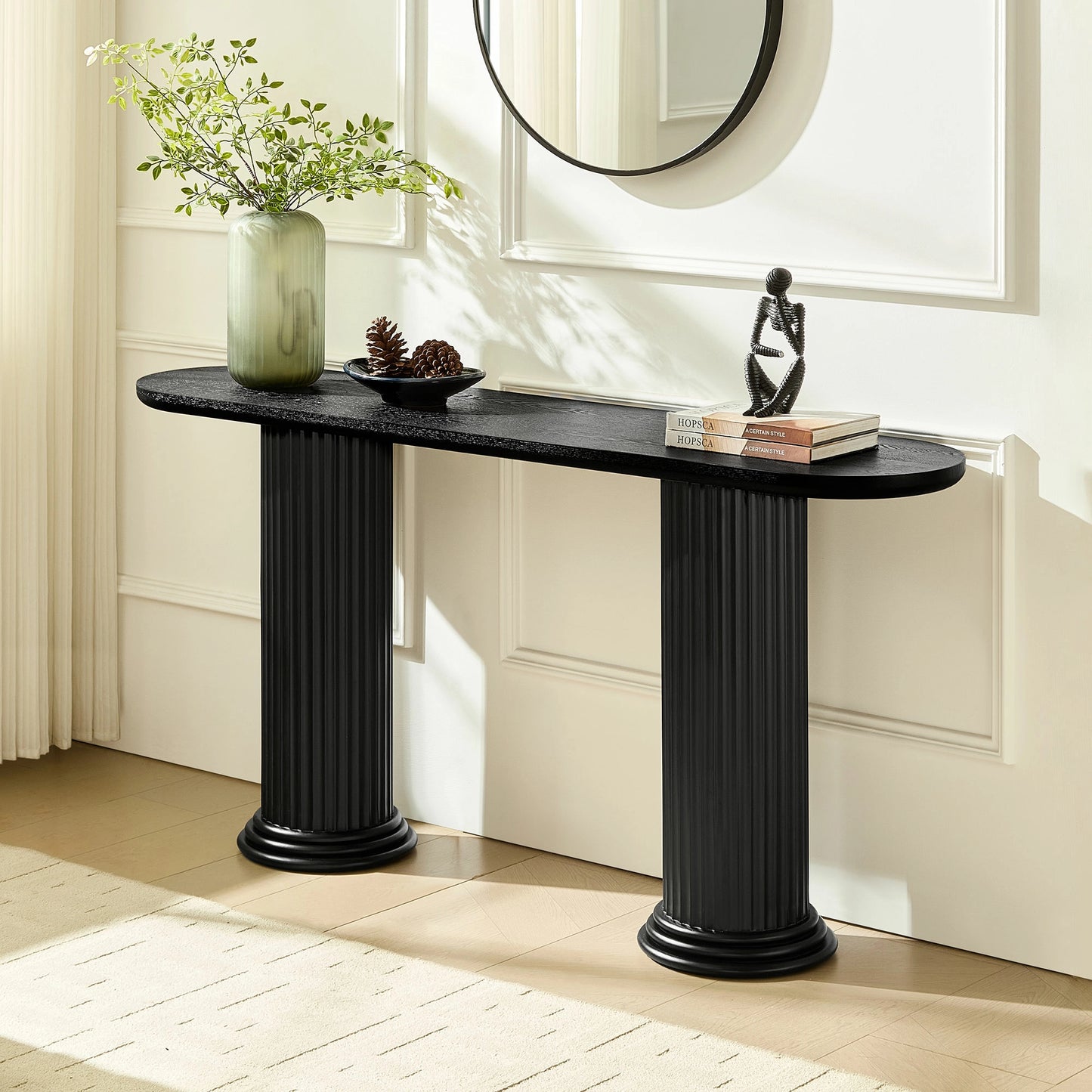 62.99" Modern Console Table – Roman Legs, Wood Veneer, MDF Entryway