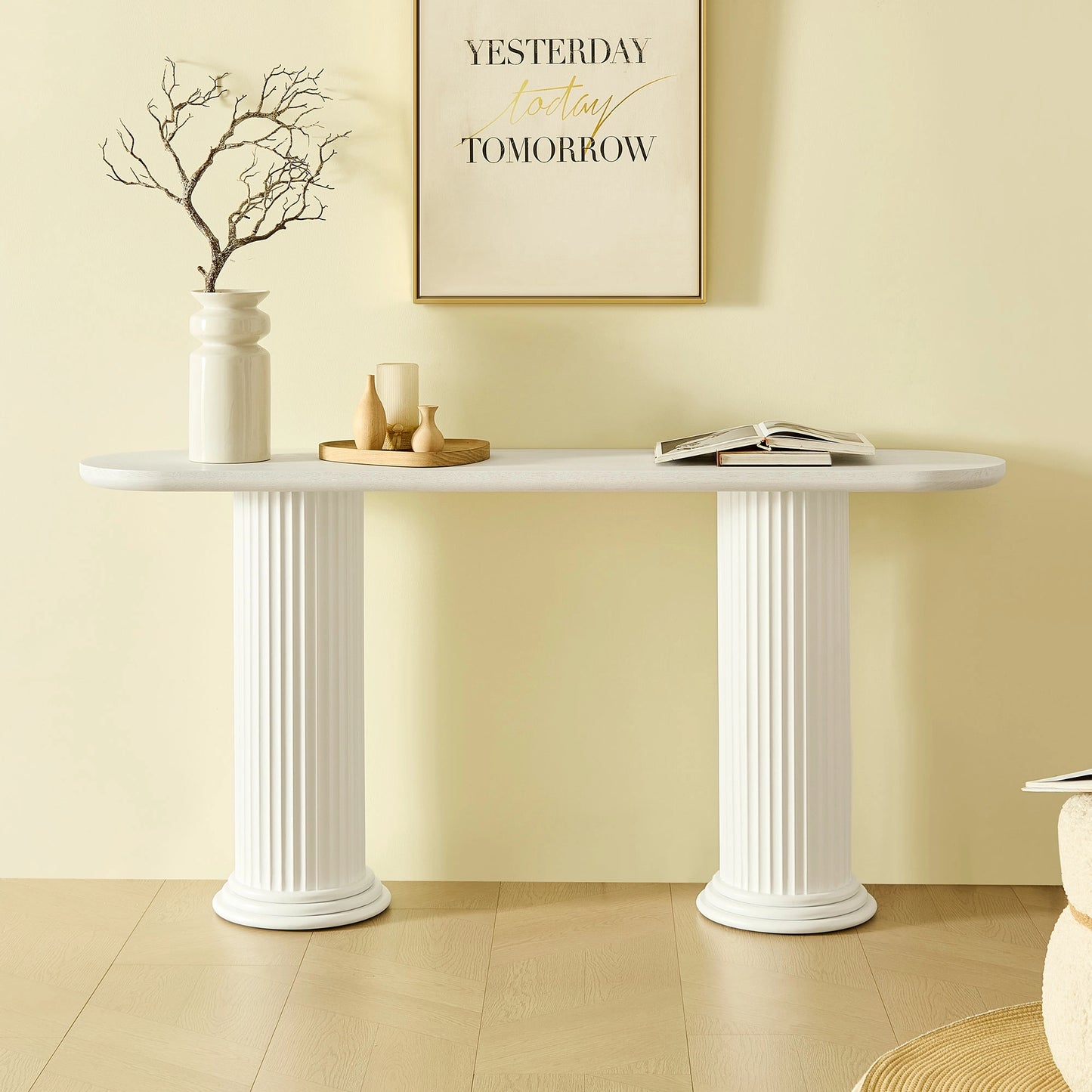 62.99" Modern Console Table – Roman Legs, Wood Veneer, MDF Entryway