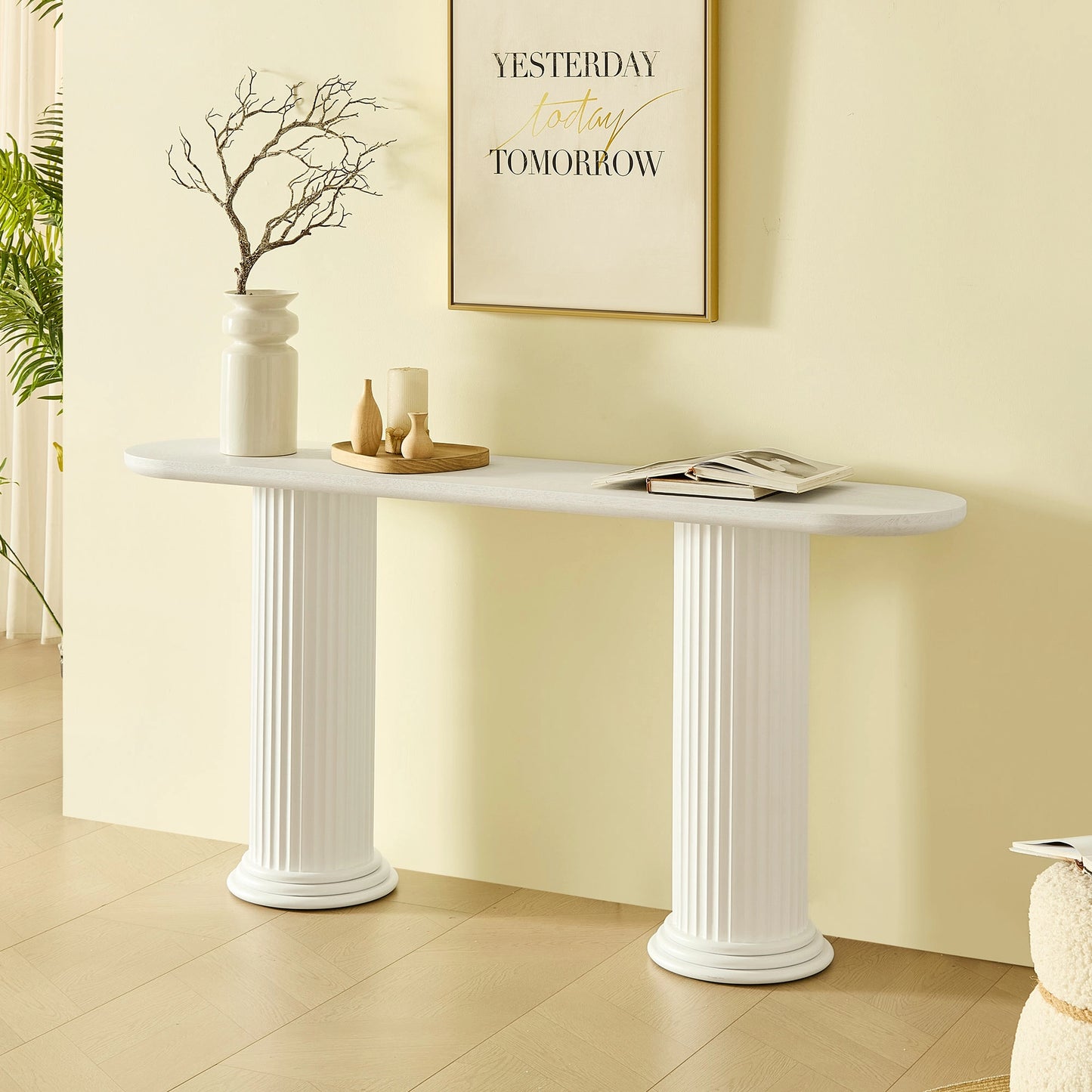 62.99" Modern Console Table – Roman Legs, Wood Veneer, MDF Entryway